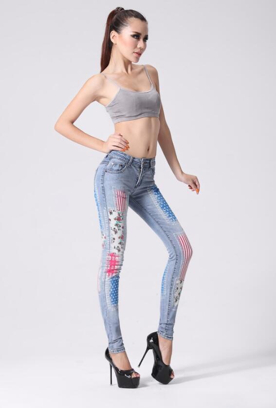 SZ60210 print skinny pants woman boyfriend jeans for women embroidered jeans
